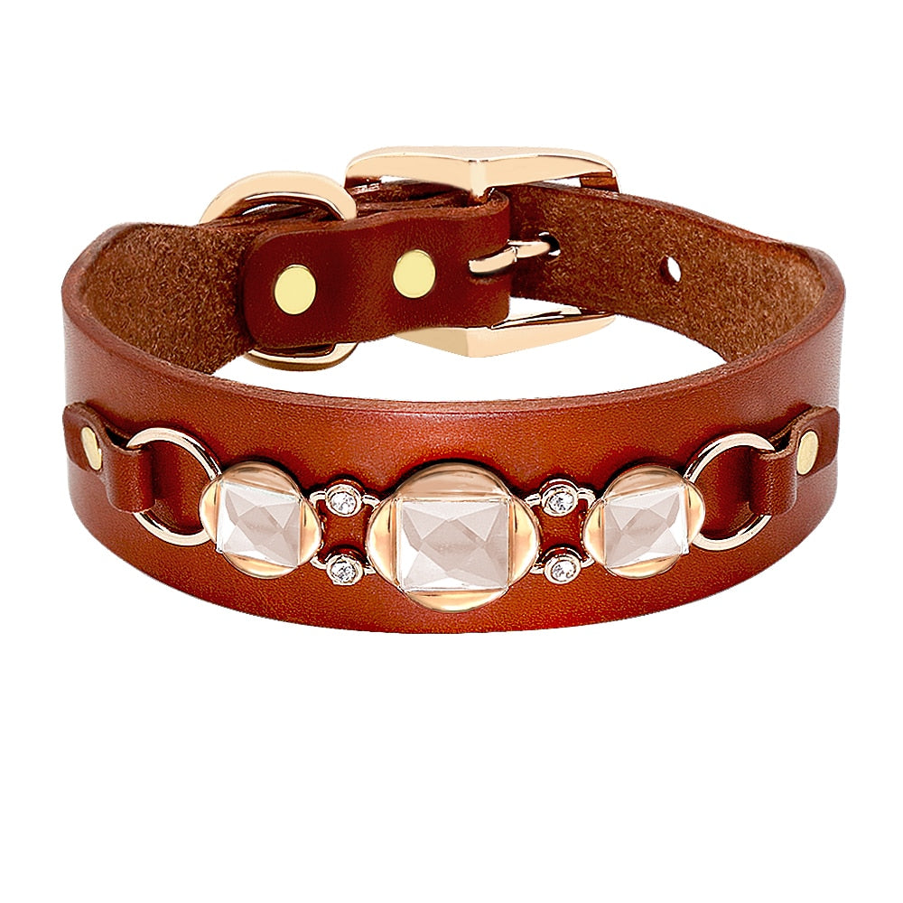 Real Leather Dog Collar with Rhinestone