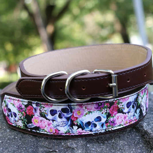 Flora Skull Pattern Vintage Dog Collar