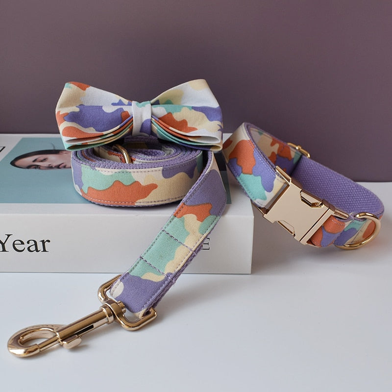 Flora Camouflaged Bowtie Dog Collar Set