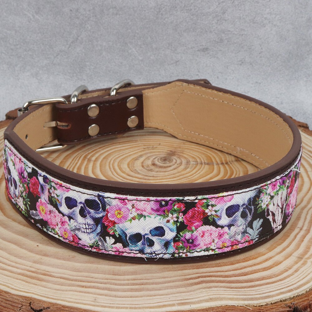 Flora Skull Pattern Vintage Dog Collar