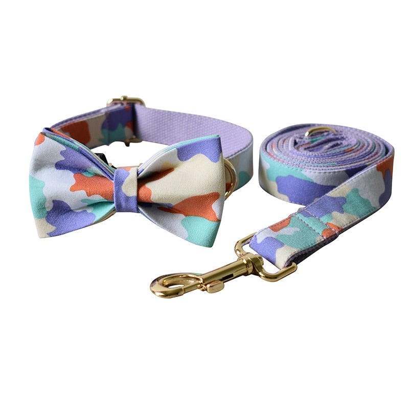 Flora Camouflaged Bowtie Dog Collar Set