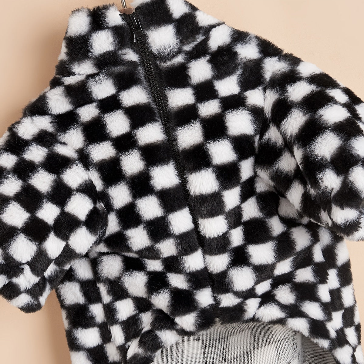 Winter Black White Lattice Plush Warm Coat