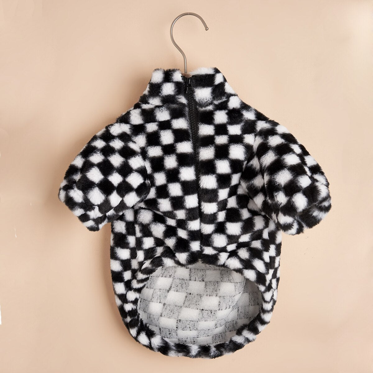 Winter Black White Lattice Plush Warm Coat