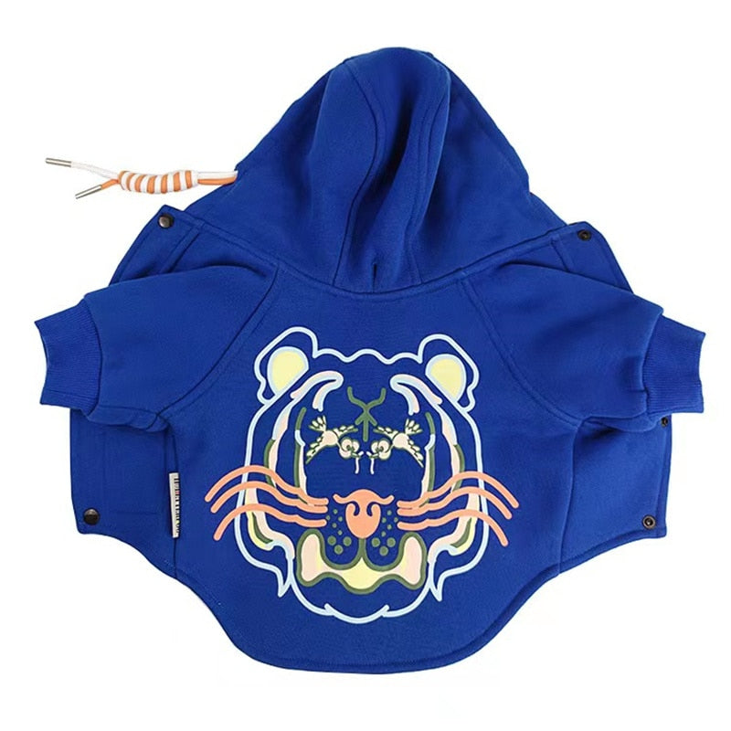 Blue Tiger Printed Velvet Hoodie Coat