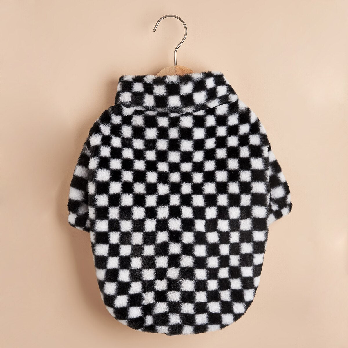 Winter Black White Lattice Plush Warm Coat